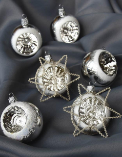 Sada vánočních koulí ANDROMEDA - STŘÍBRNÉ 6 ks